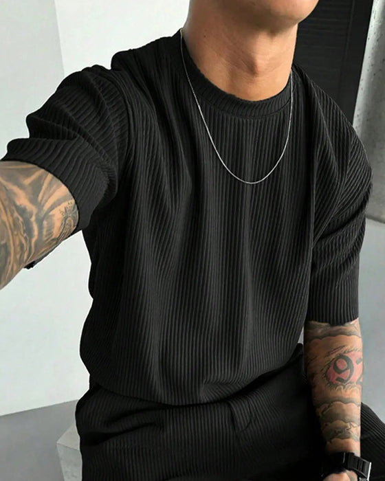 T-Shirt Ribbad Hög Hals Casual Solid