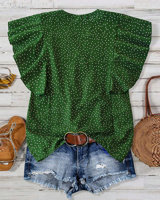 Blus Volangärm V-Ringad Prickig