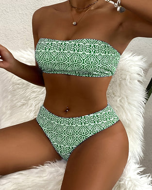 Bikini Bandeau Blommigt Tryck Tvådelad