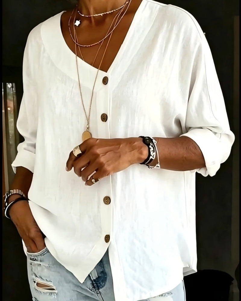 Skjorta Asymmetrisk Knäppning Enfärgad Knäppning Framtill