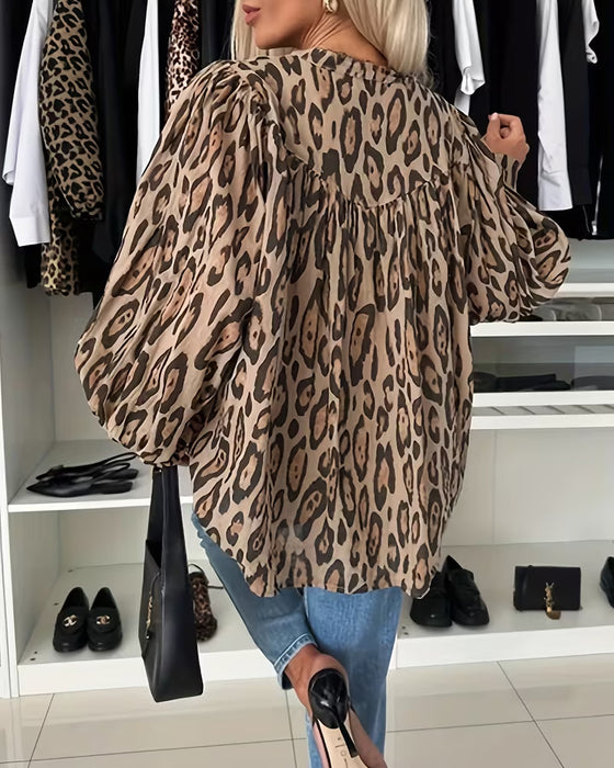 Långärmad Leopardtryck Blus