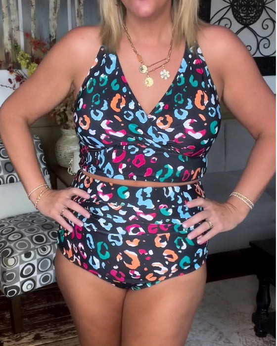 Bikini Högmidjad Delad Tryckt