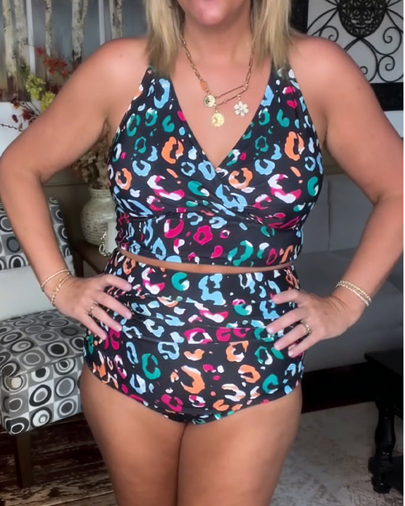 Bikini Högmidjad Delad Tryckt