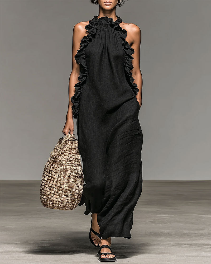 Klänning Halterneck Krused Lång