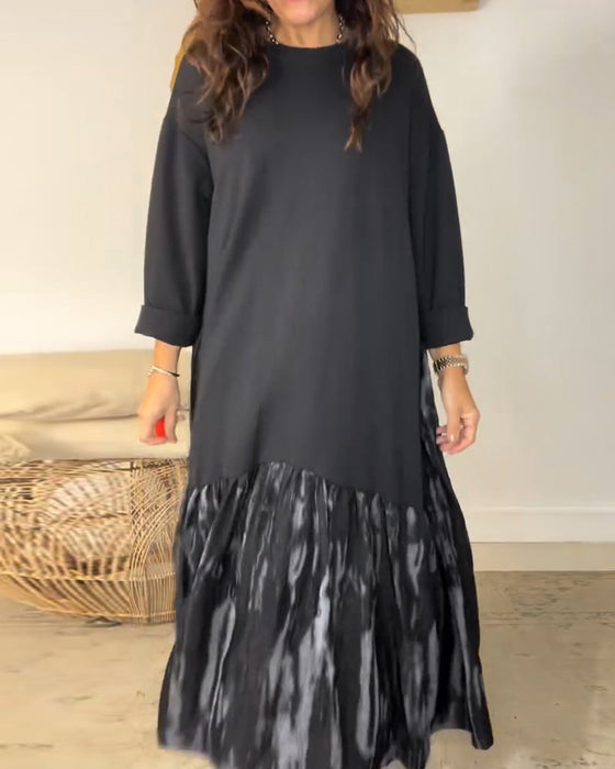 Klänning Rund Halsringning Oregelbunden Lappverkstryck