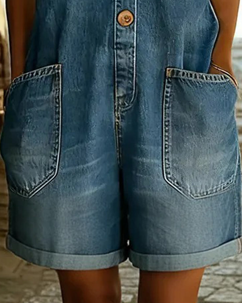 Jumpsuits Med Avslappnade Denimshorts