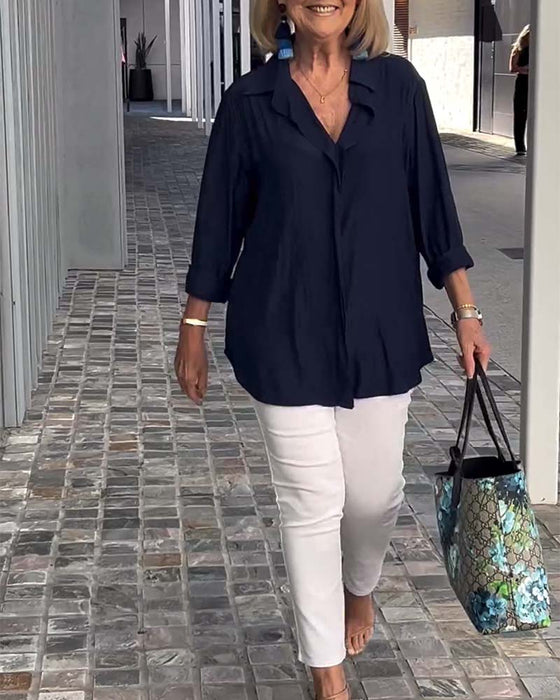 Lapel enfärgad lös blus