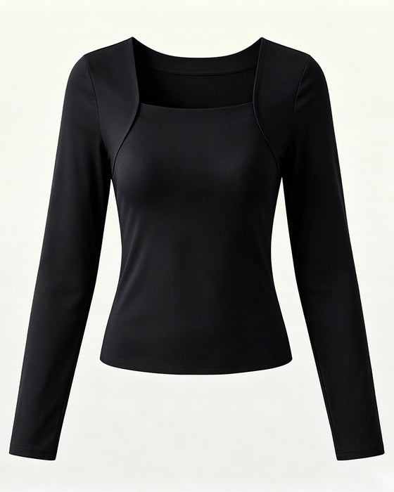 🔥 U-Hals Shapewear Inbyggd BH Lång Ärm Linne