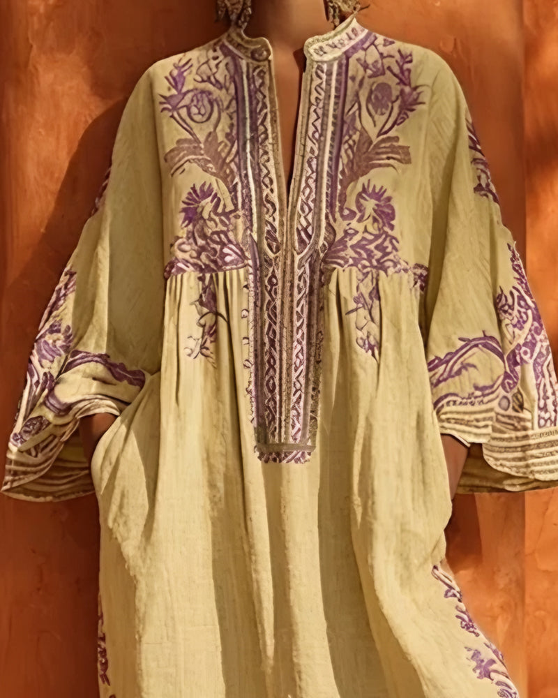 Klänning V-Ringning Etniskt Print Loose Fit