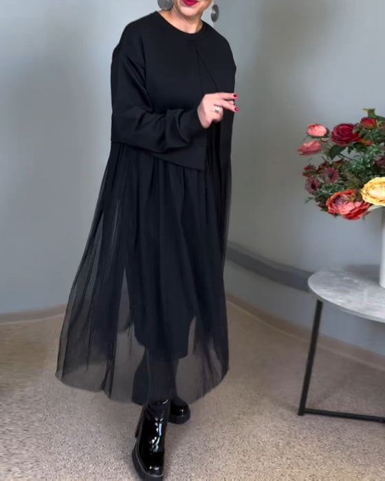 Oregelbundna mesh sömmar enfärgad elegant klänning