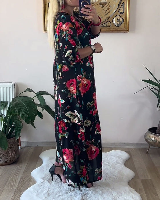 Klänning Lös Oversized Rund Hals Tryckt