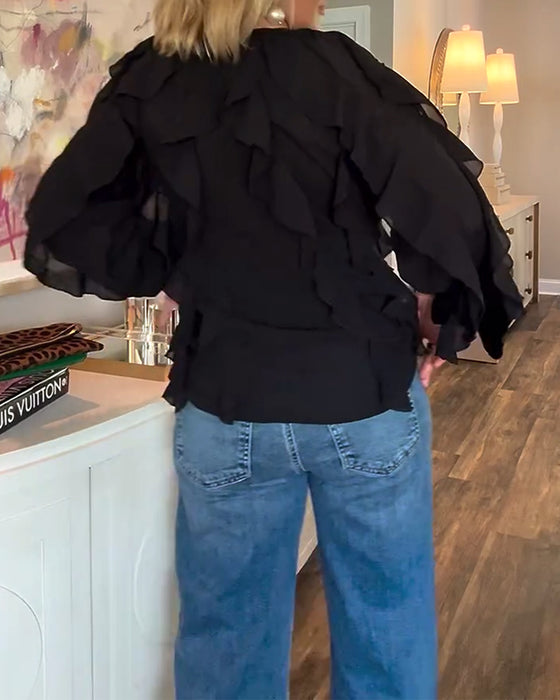 Volangblus I Enfärgat Och Luftigt Tyg