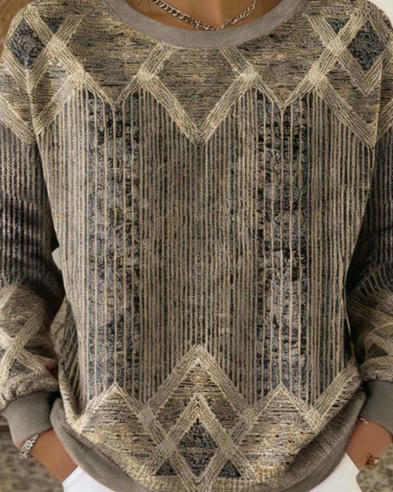 Retro Tryckt Rundhalsad Tröja