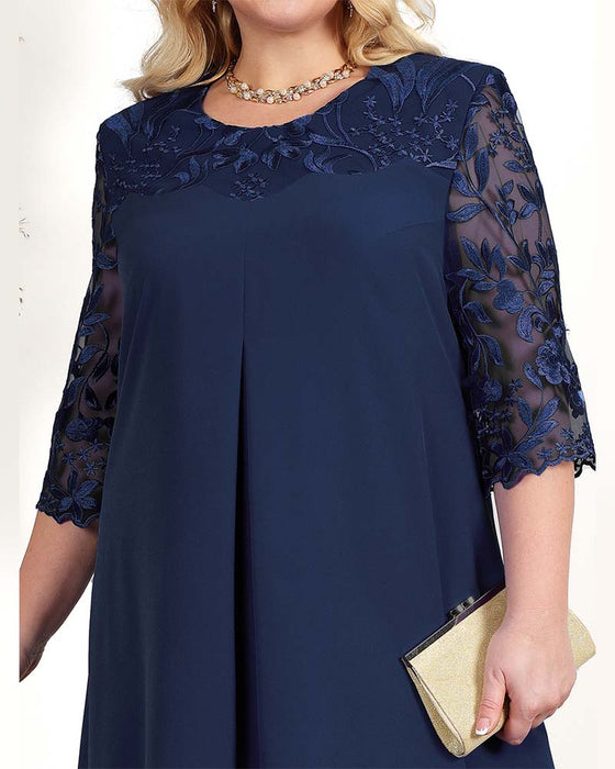 Klänning avslappnad lös broderad chiffong