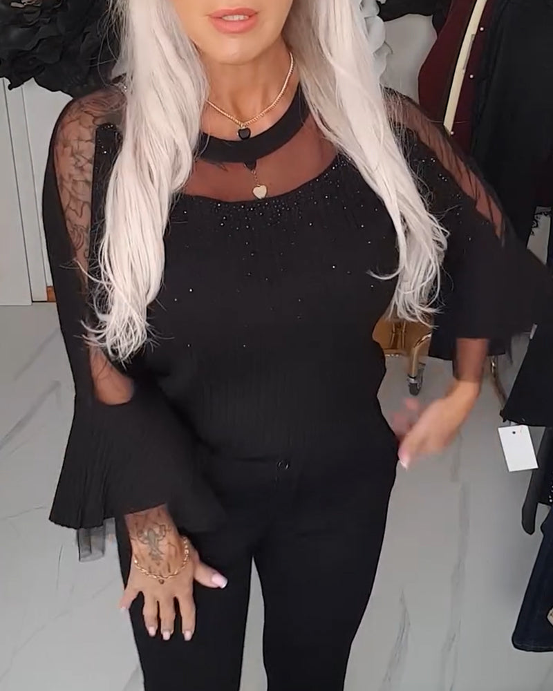 Topp Klokkärmad Mesh-Inslag