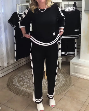 Tvådelad Set Färgblockerad Casual Raka Ben Byxor