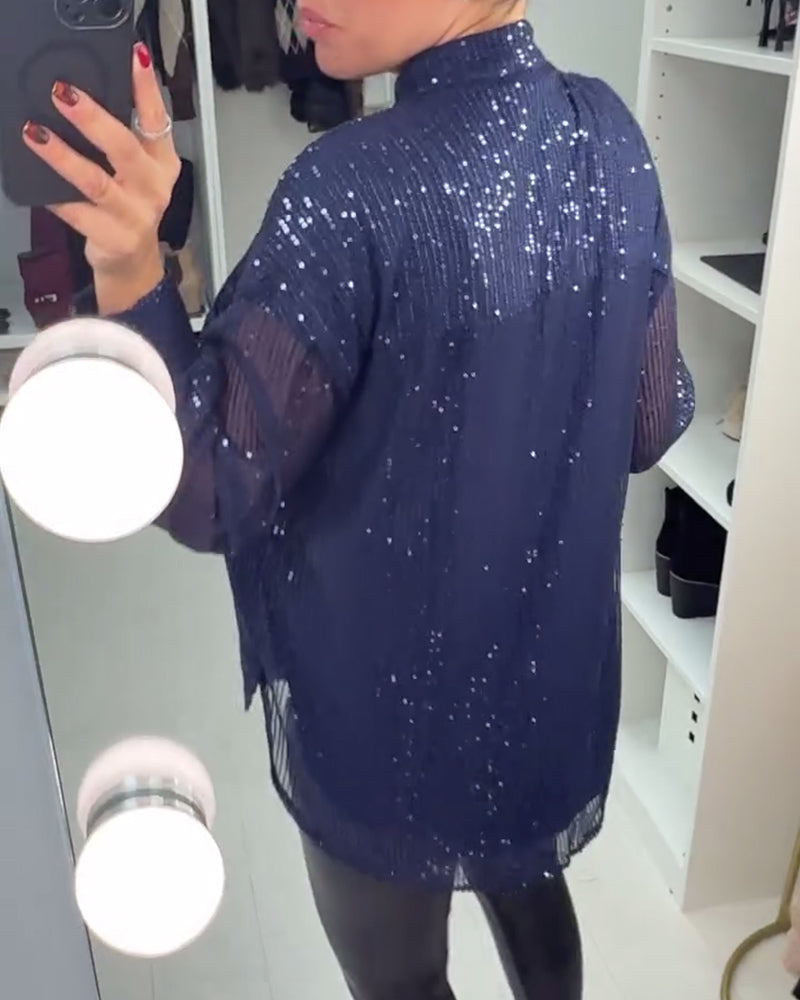 Blus V-Ringning Paljett Arbetskläder