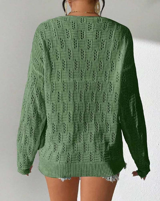 Pullover Hålmönster Dropad Axel