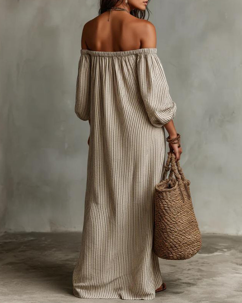 Klänning Löst Off-Shoulder Randig