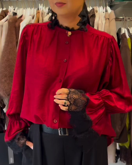 Blus Volangärm Knappning Fram