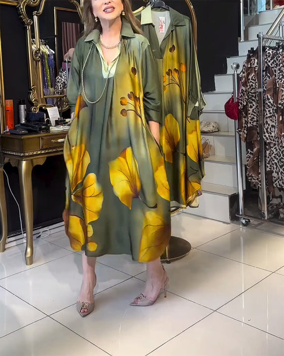 Lapel pocket ombre print klänning