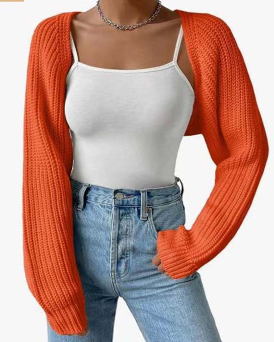 Cardigan Solid Färg Lång Ärm Kort