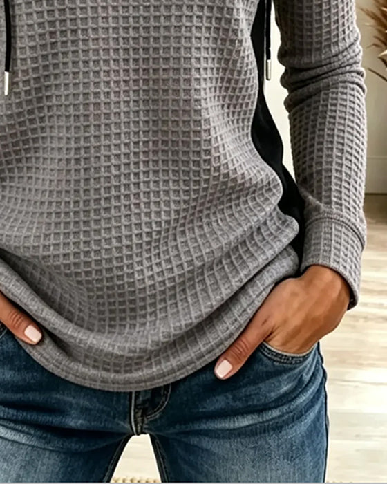 Topp Färgblock Huva Lång Ärm