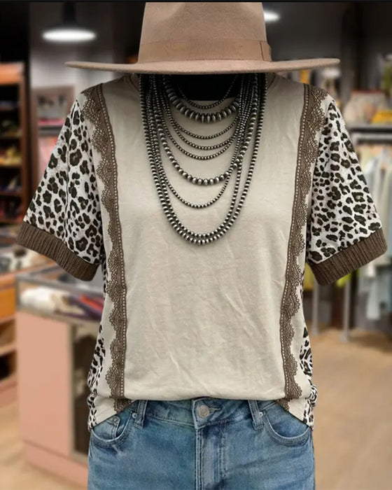 T-Shirt Leopard Lapptäcke Spets
