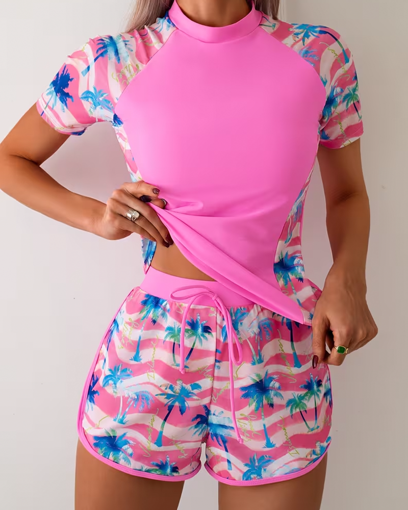 Tankini Badkläder Kortärmad Surfing