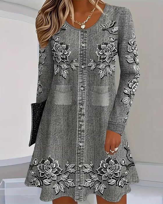 Klänning Positionerad Tryckt A-Hem