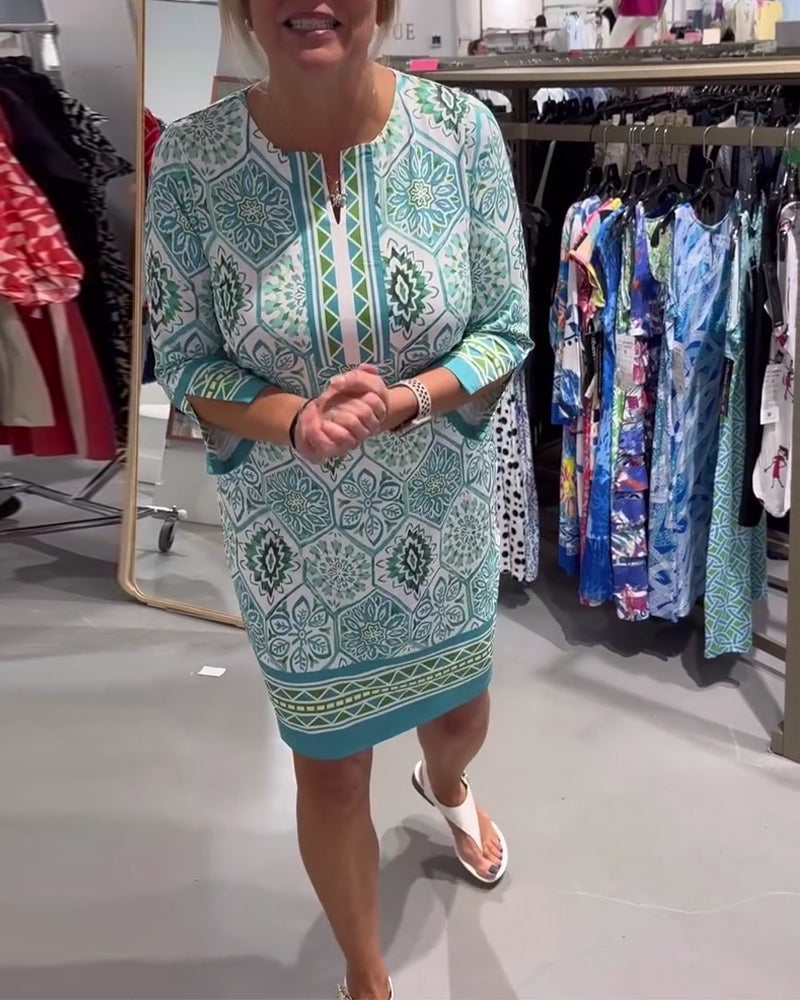 Klänning Cirkeltryck Rund Hals Rak