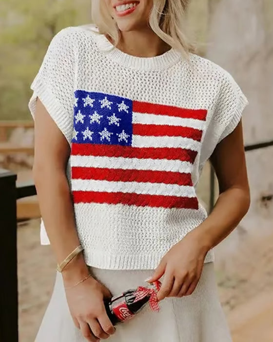 Pullover Flagga Mönster Crewneck