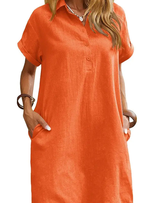 Klänning Krage Knapp Slits Kortärmad Casual