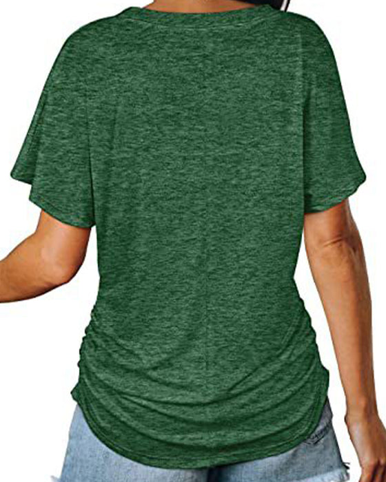 T-Shirt Veckad Enfärgad V-Ringning