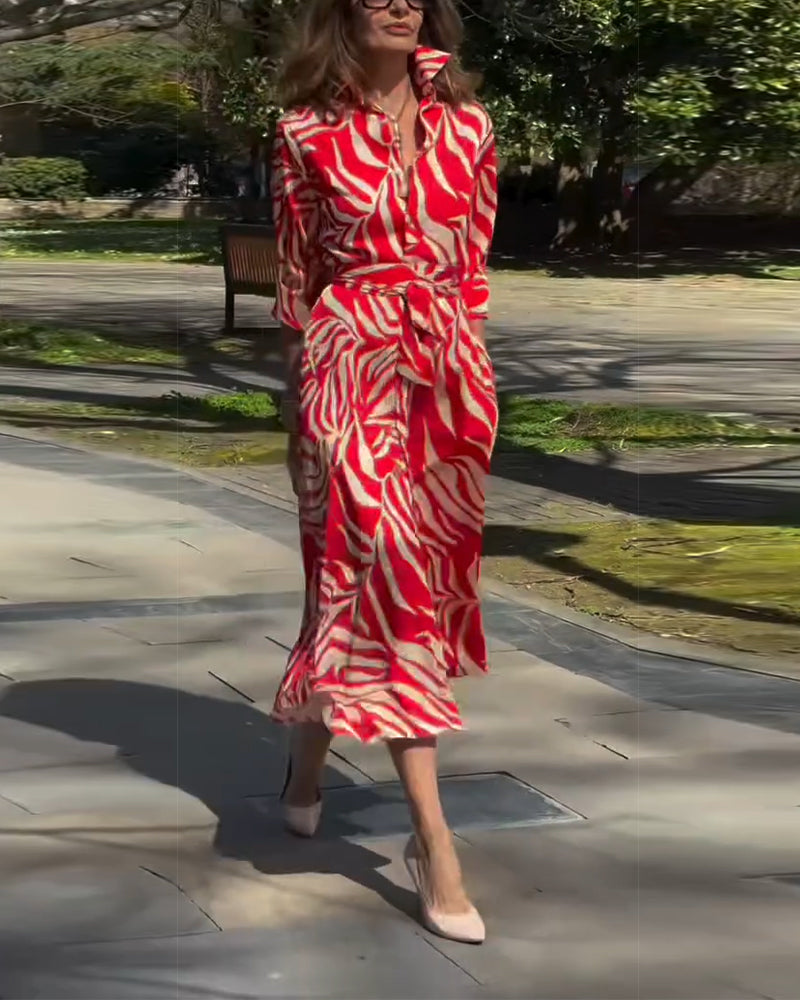 Klänning Zebra Tryck Snörning Skjorta