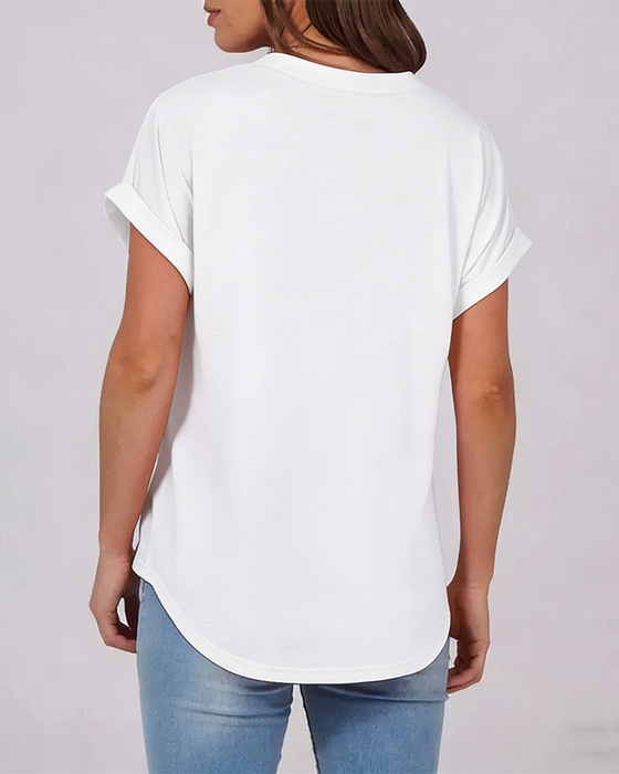 T-Shirt Enfärgad V-Ringad Kortärmad