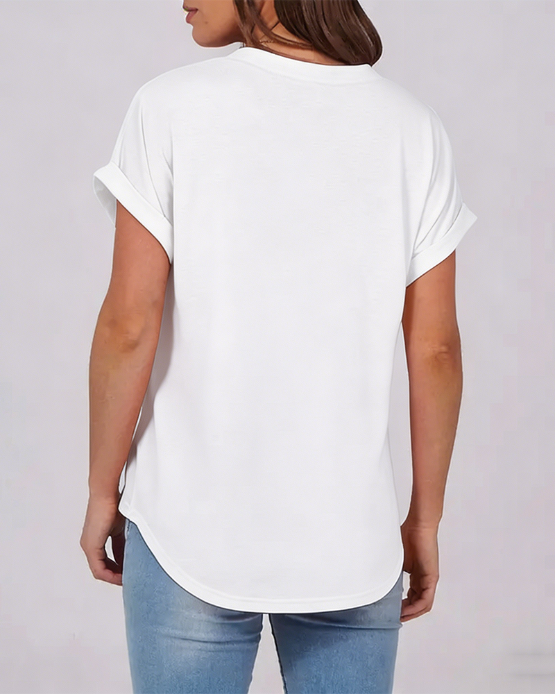 T-Shirt Enfärgad V-Ringad Kortärmad