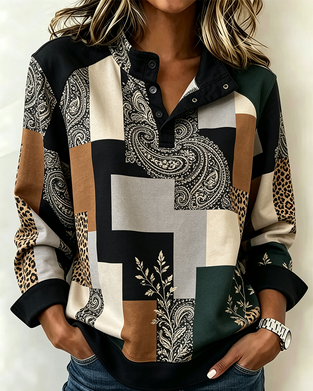 Blus Leopard Paisley Färgblock
