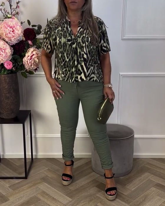 Blus Moderiktig Leopardtryck Kortärmad