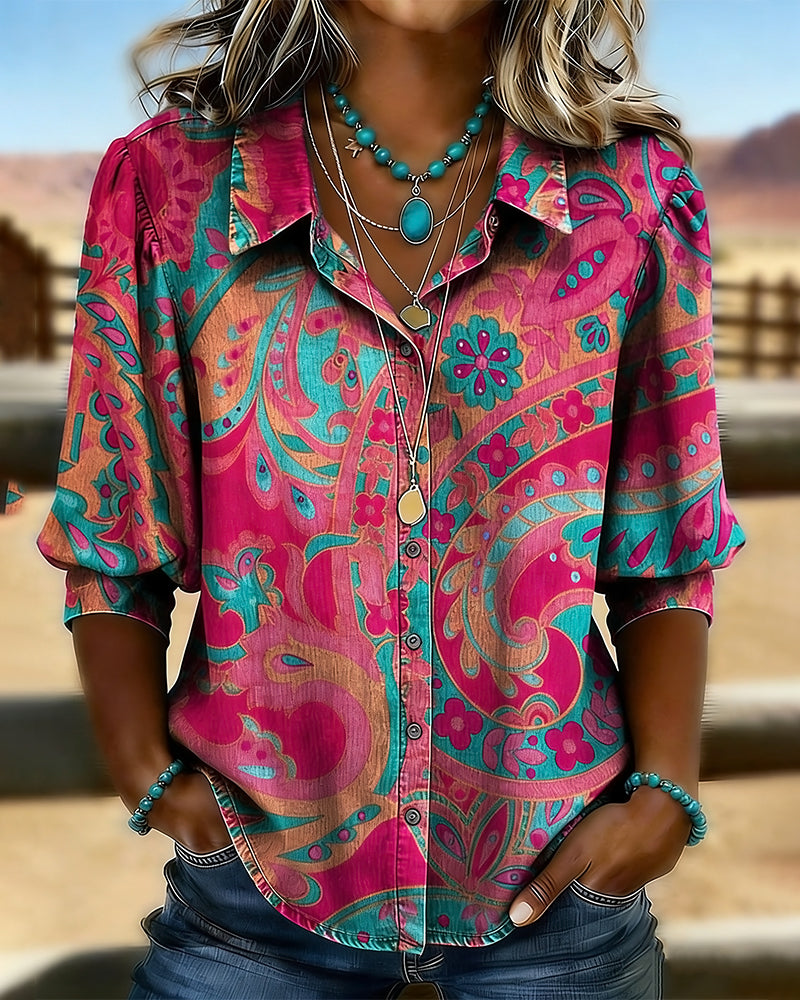 Skjorta Modern Tryckt Kortärmad Lös