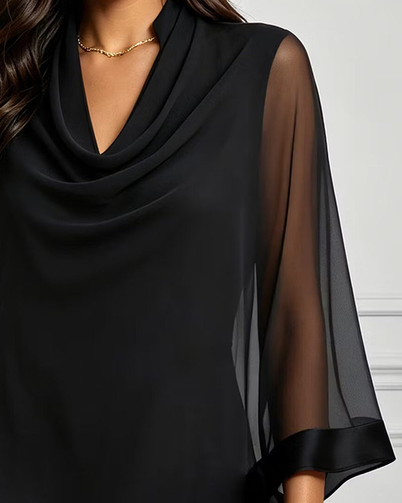 Blus Cowl Neck Oregelbunden Solid Sheer