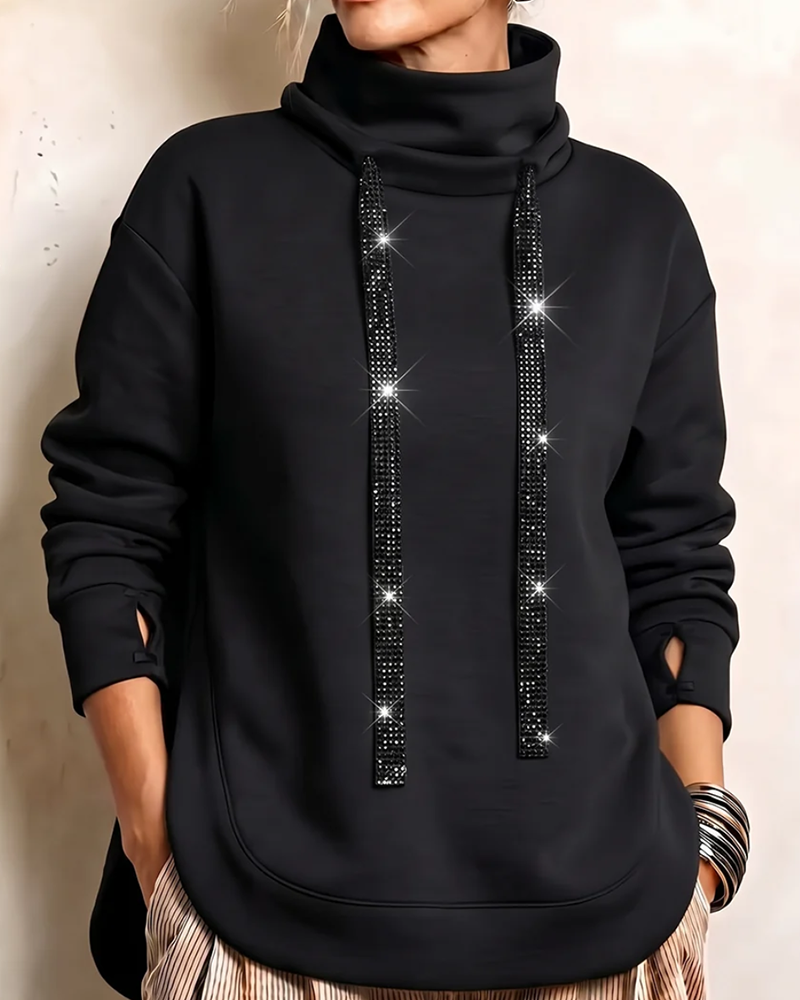 Sweatshirt Hög Hals Strass Dragsko