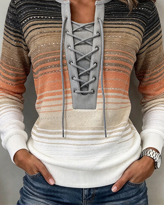 Sweatshirt Randig Slim Fit Kontrast Remmar