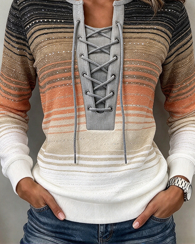 Sweatshirt Randig Slim Fit Kontrast Remmar