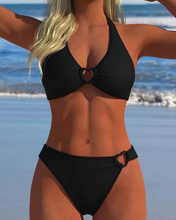 Bikini Halter Hjärta Spänne Solid Färg