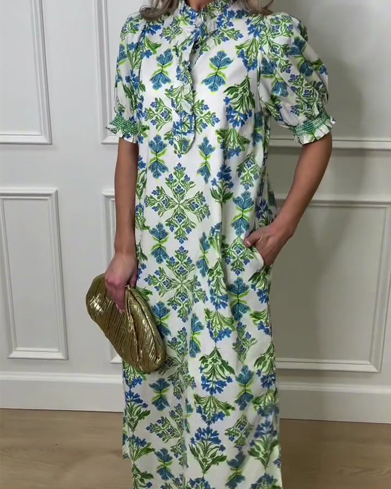 Klänning Växttryck Ståkrage