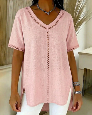 Topp Urholka V-Hals Bomull Lin