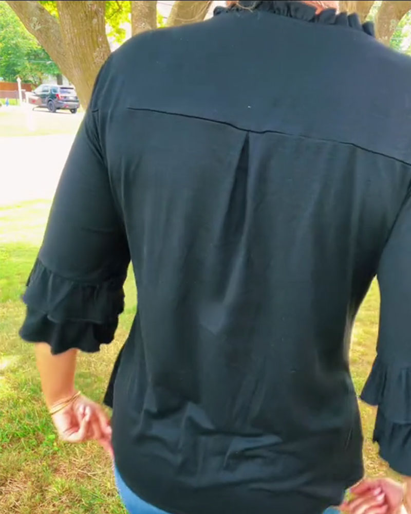 Topp Rynkad V-Hals Trekvart Ärm