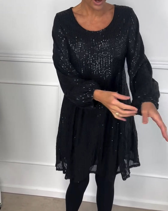 Klänning elegant lykta ärm paljett a-linje