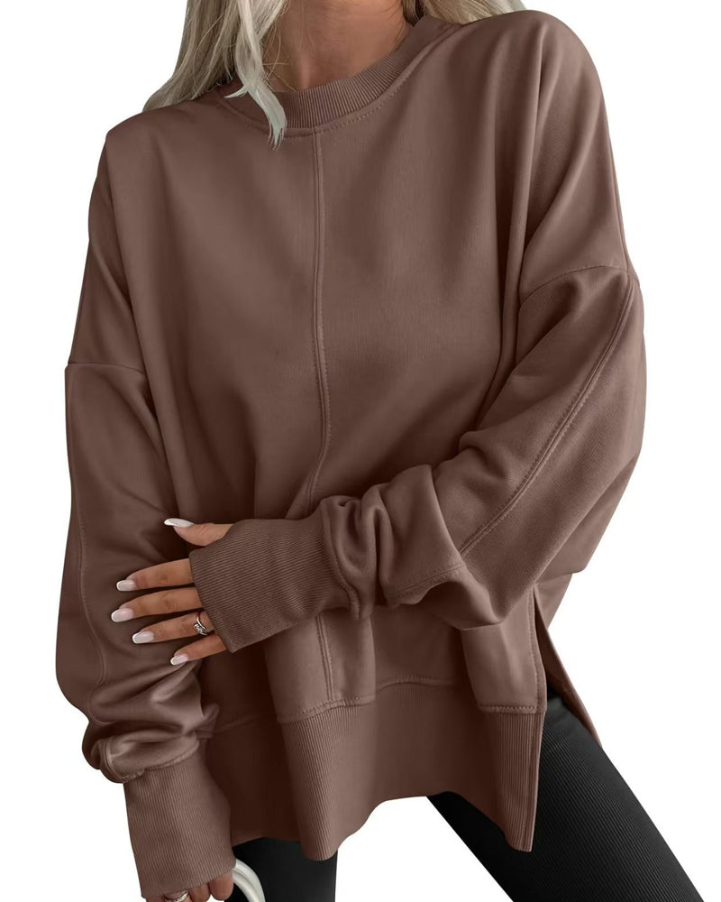 Sweatshirt Sida Slits Rund Hals Löst
